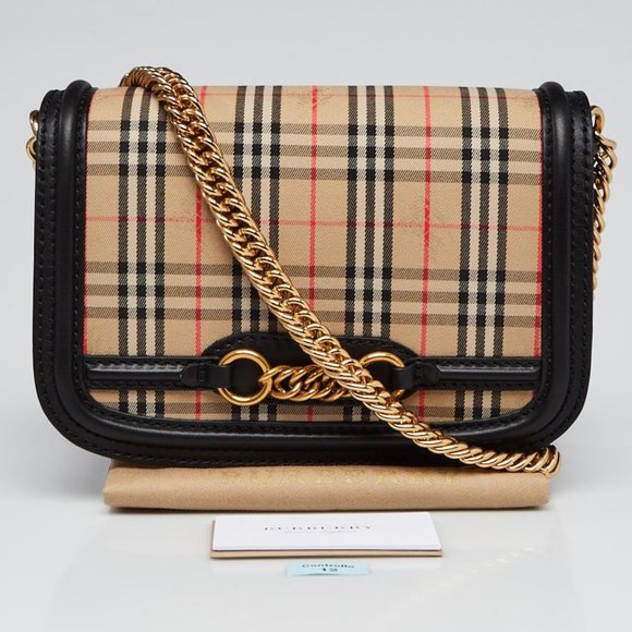 NWT BURBERRY RUNWAY LINK CHECK SHOULDER BAG WITH LEATHER TRIM - Picture 3 of 11